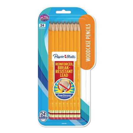Paper Mate EverStrong #2 Pencils, HB (#2), Black Lead, Yellow Barrel, PK24 2065460